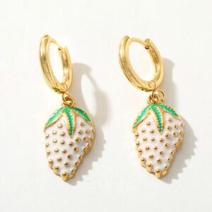White Strawberry Hoop Earrings
